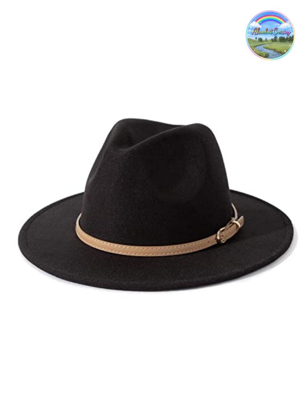 Wide Brim Felt Fedora Hat with Belt Buckle Classic Adjustable